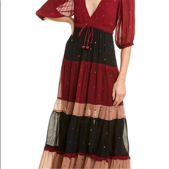 FARM Rio Burgundy, Black, and Tan Polka Dot Maxi Dress - Picture 2 of 11